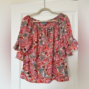 Paisley printed ruffled chiffon blouse